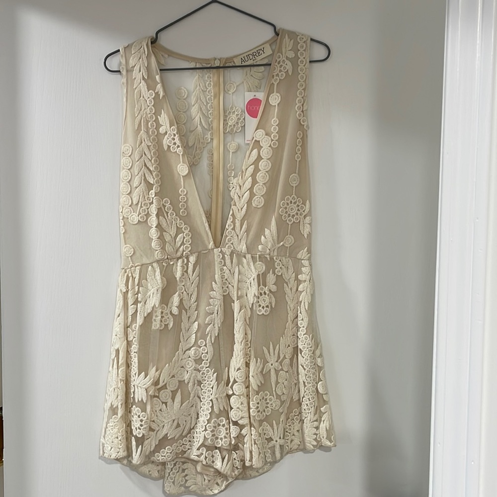 Beige Crochet Romper